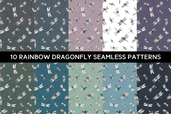 10 Rainbow Dragonfly Seamless Patterns