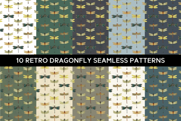 10 Retro Dragonfly Seamless Patterns