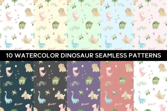 10 Watercolor Dinosaur Seamless Patterns: A Creative Resource for Modern Designers and Creators