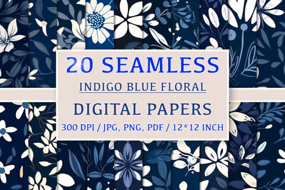 20 Seamless Indigo Blue Floral Patterns