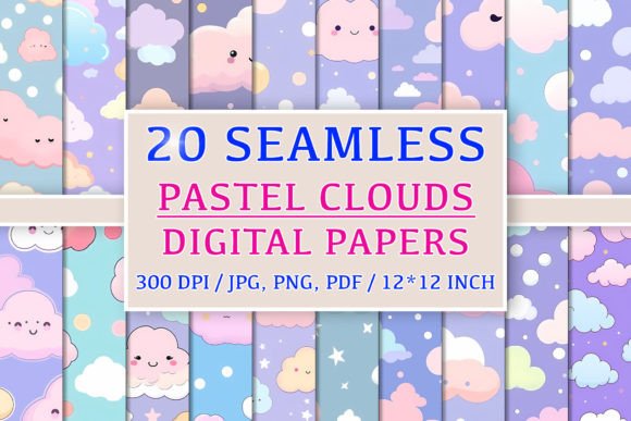 20 Seamless Pastel Clouds Patterns: Elevating Design with Soft Elegance