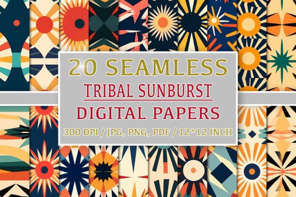20 Seamless Tribal Sunbursts Patterns: A Versatile Design Resource for Creative Projects