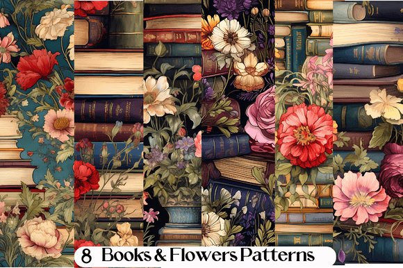 8 Books Flowers Seamless Patterns: A Versatile Design Resource for Creative Projects