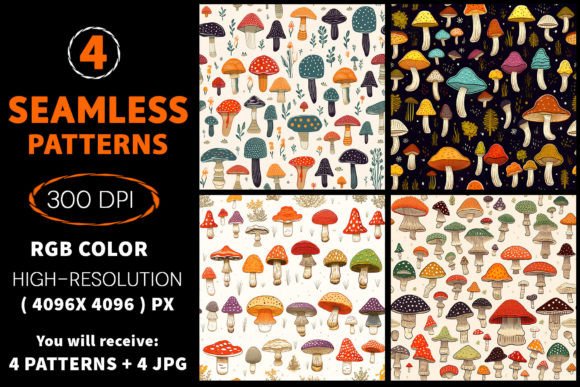 Forest Mushrooms Seamless Patterns