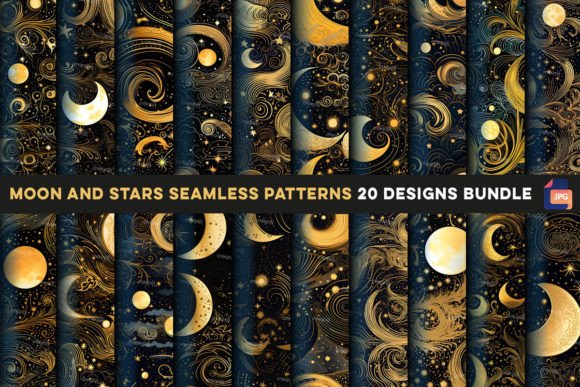 Moon and Stars Seamless Patterns