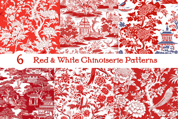 Red White Chinoiserie Seamless Patterns