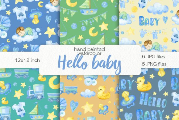 Watercolor Baby Boy Seamless Patterns