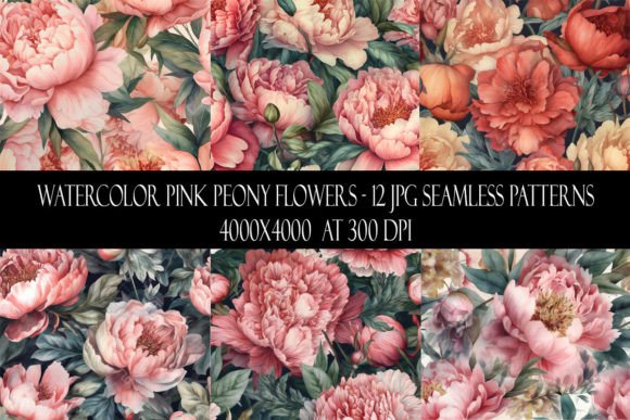 Watercolor Pink Peony Seamless Patterns