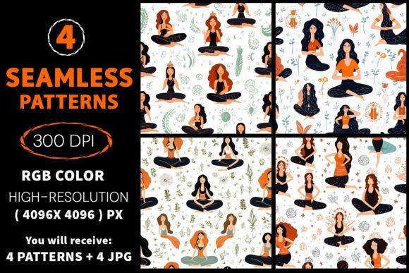 Yoga Girls Meditate Seamless Patterns: A Versatile Design Resource for Modern Creators
